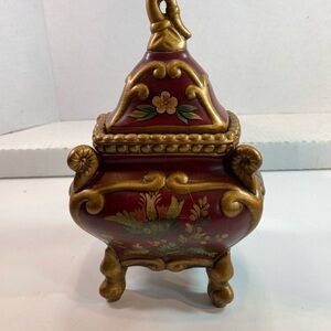 Raymond Waites Rare Vintage Ceramic Canister with Lid Ornate Gold Red With Label